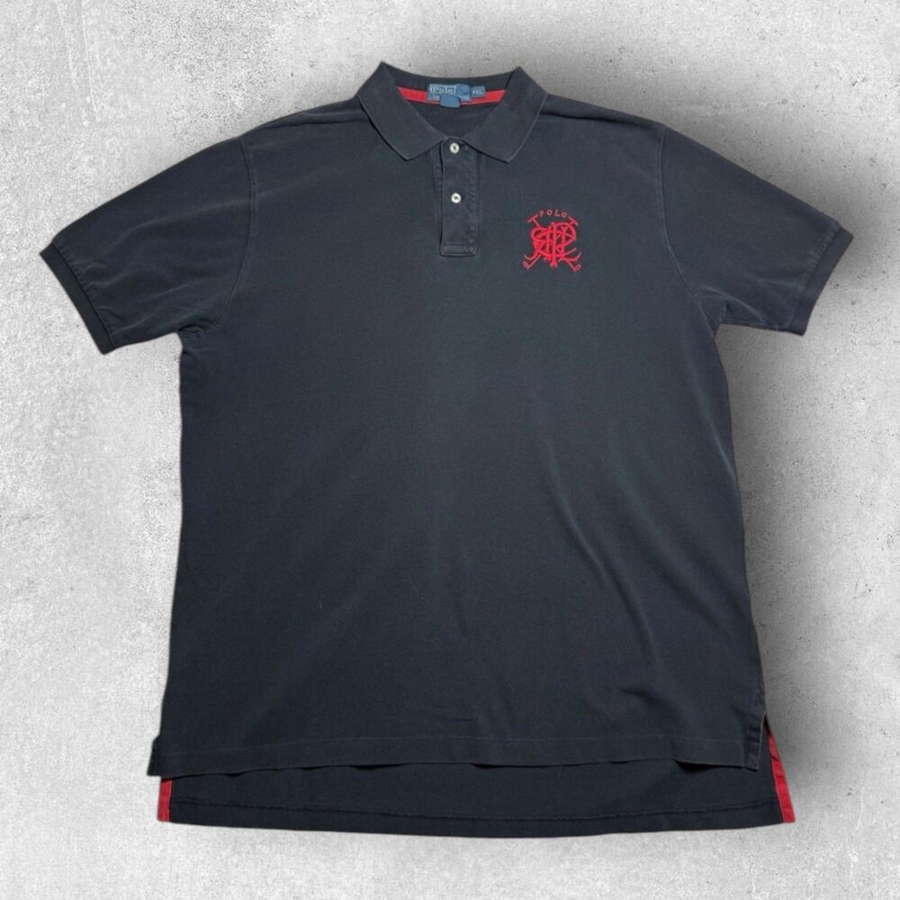 Vintage Polo Ralph Lauren Mens Polo Shirt XXL Black Embroidered Red Crest 90s